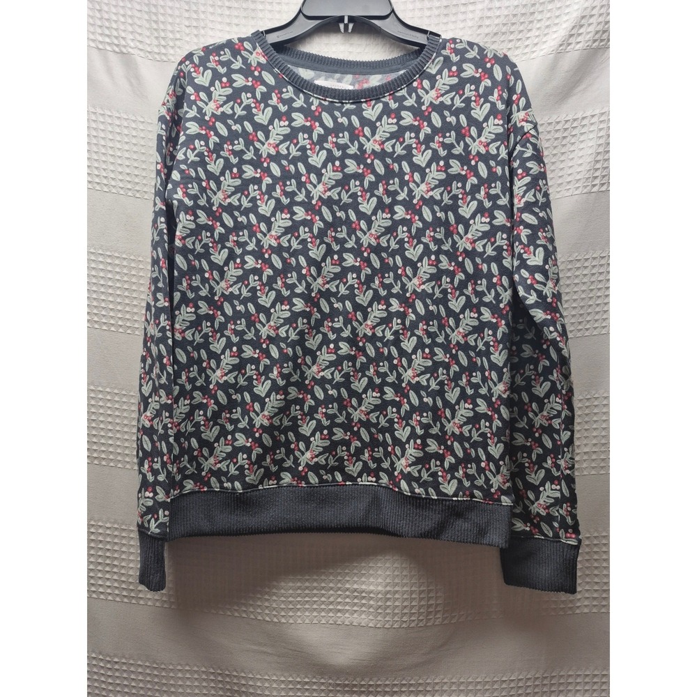LC Lauren Conrad Pajama Shirt Womens XS Gray Mistletoe Long Sleeve Crew Neck s35